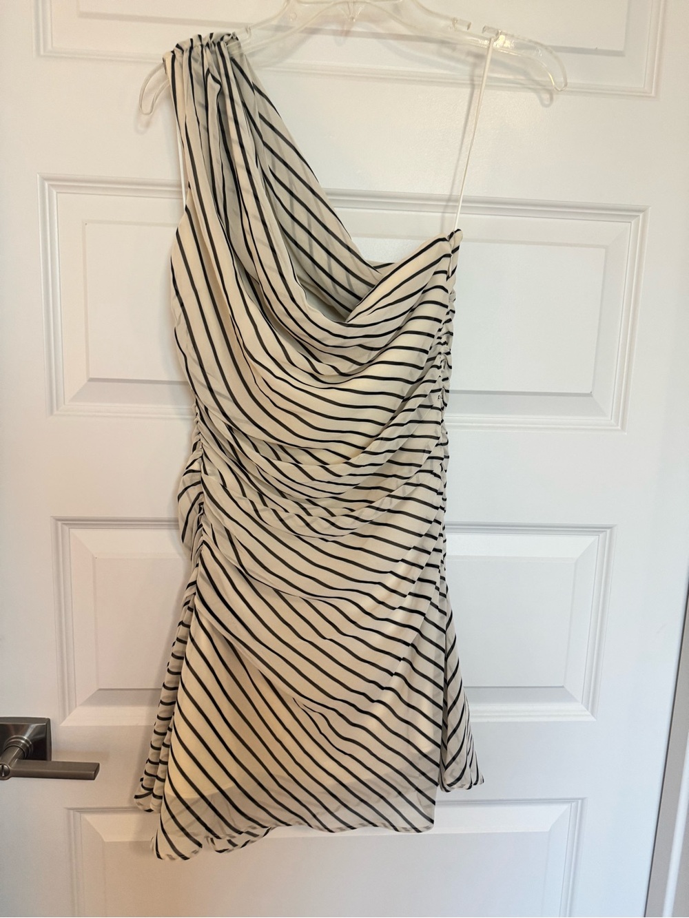 Abercrombie & Fitch One-Shoulder Black and White Striped Dress